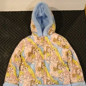 Reversable Disney Princess Jacket 4T pink blue fleece Cinderella Ariel Belle